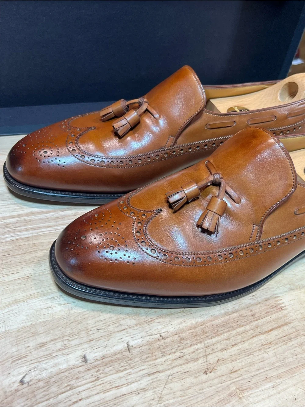 John Lobb “Egee” Men’s Cognac Leather Tassel Loafers US11D w/ Shoe Trees 🇬🇧